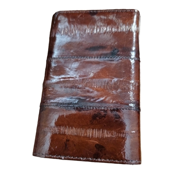Genuine EEL Skin Leather Key Case Chain Brown Tri-Fold  Coin Pocket Wall… - Picture 2 of 5